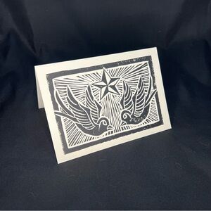 5 Handmade Linocut Print Notecards-Barn Swallow Tattoo Art